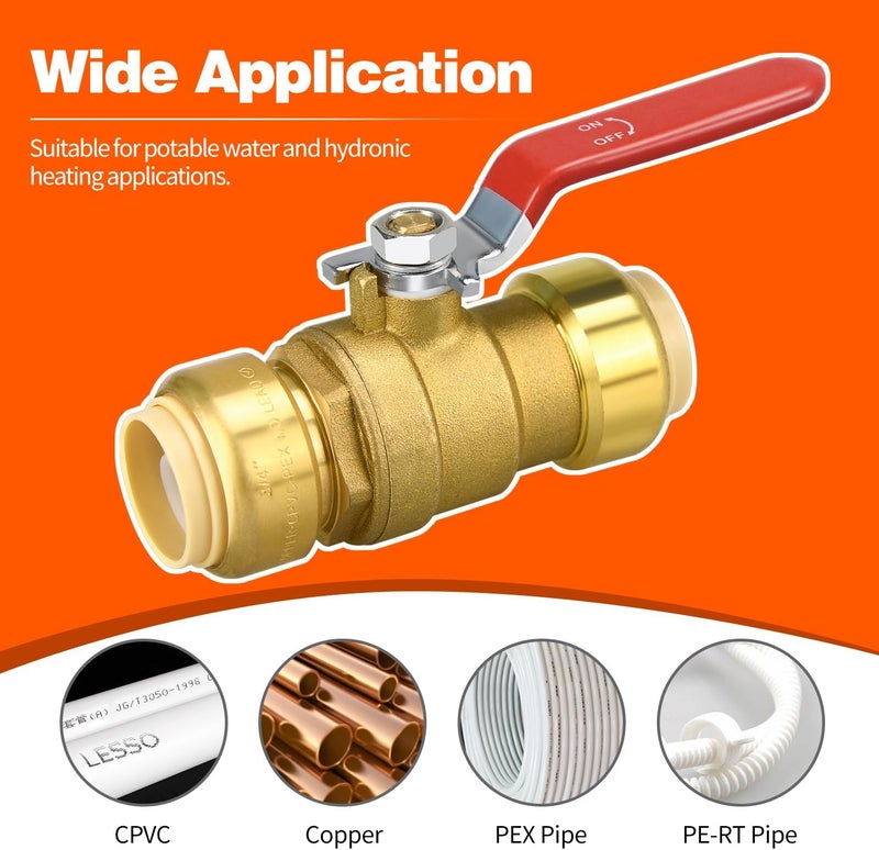 PXZBLG Push Fit Ball Valve, 10 Pack 3/4" Push-Fit Full Port Ball Valve with Disconnect Clip, Push-to-Connect Water Shut Off Valve for Hot and Cold Water, for PEX PVC or Copper Pipes - Image 4